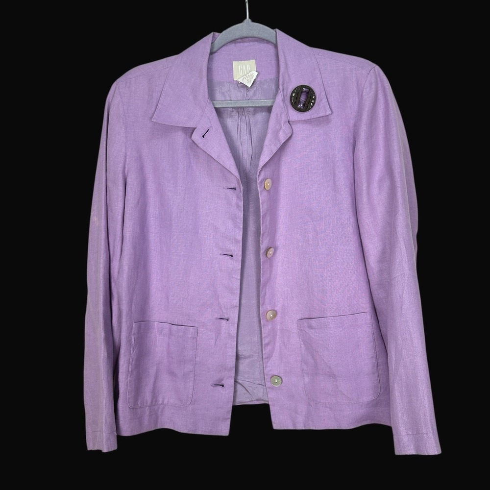 GAP Womens Lavender 100%‎ Linen Blazer Jacket Purple Brooch Small RN 54023